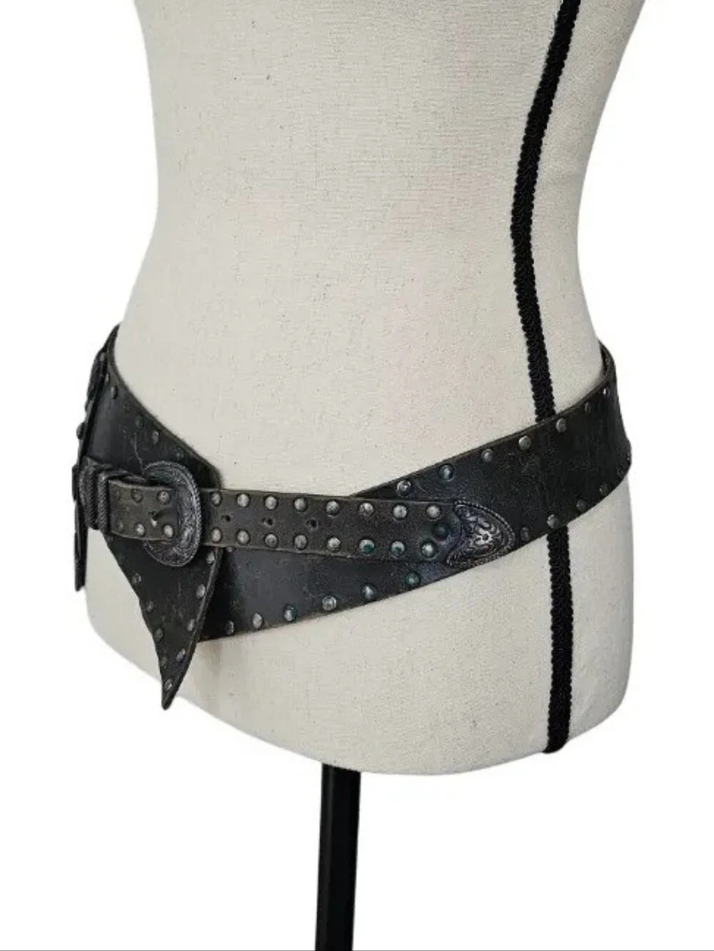 Black Studded Western Wide Waist Belt Double Buckle
